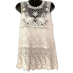 Tunic Tank Top Lace Crochet Delicate Embroidery Womens Medium